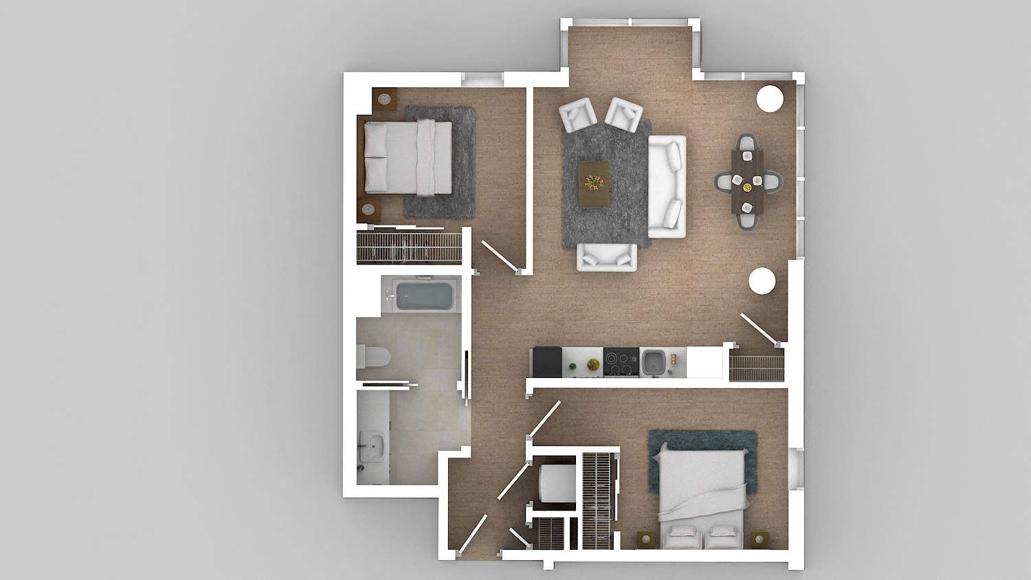 Floor plan for 2 beds, 1 bath, 885 sqft
